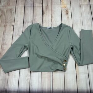 Fashion Nova Green Wrap Blouse Fitted Buttoned. Size XS.